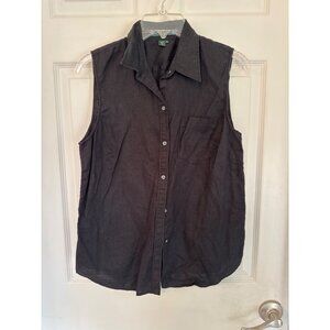 Lauren Ralph Lauren Black 100% Linen Sleeveless Button Down Blouse Size Medium